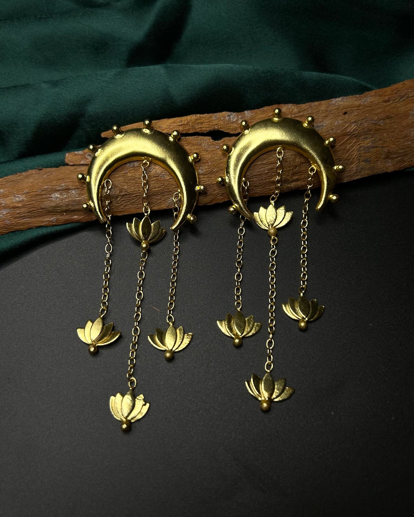 Chaand kamal dangling gold earrings