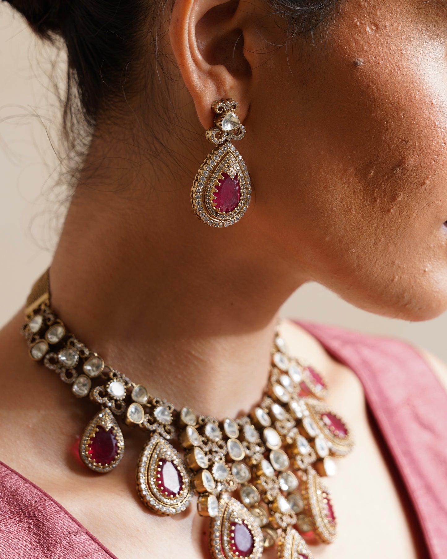 Gulbahar Ruby Drop Choker