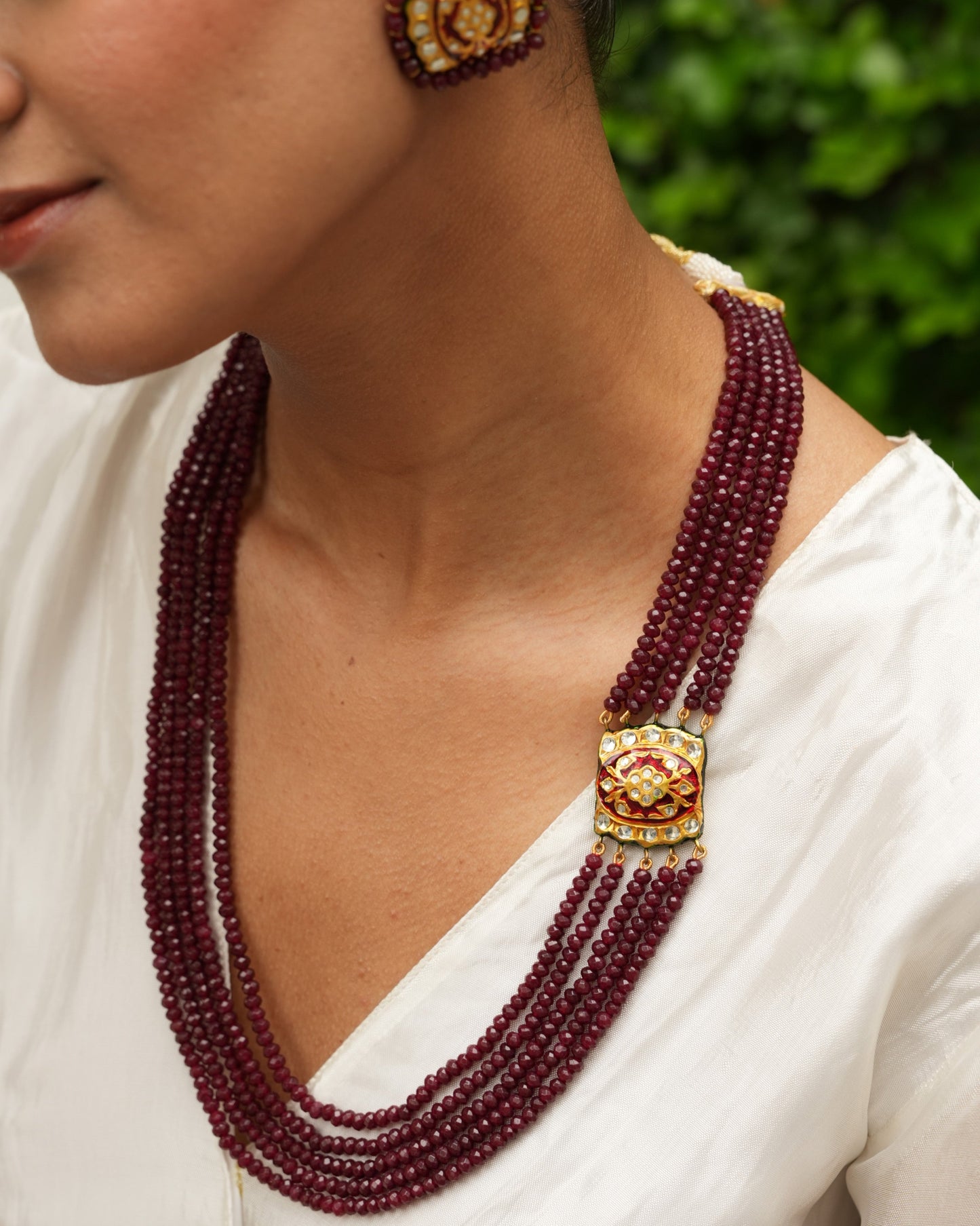 Kumudini ruby onyx pearl meenakari necklace