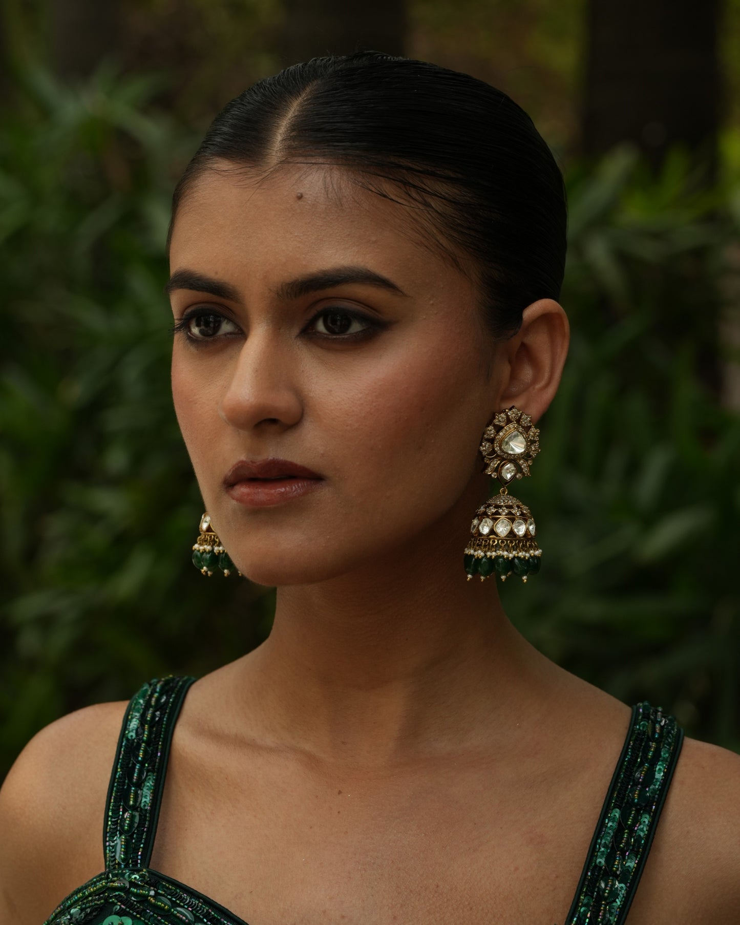 Ambika Emerald Stones Victorian Jhumka