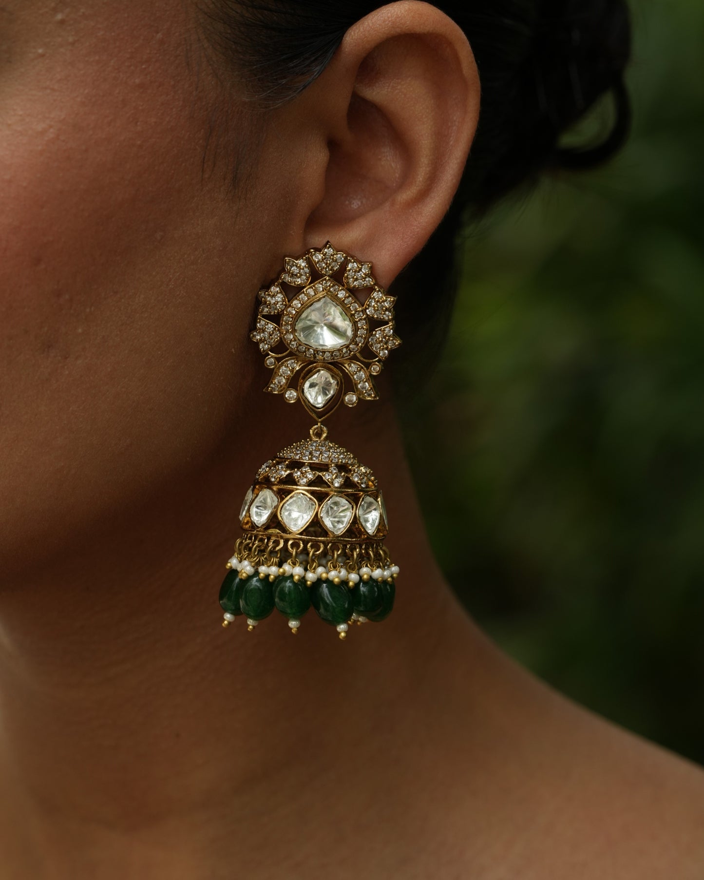 Ambika Emerald Stones Victorian Jhumka