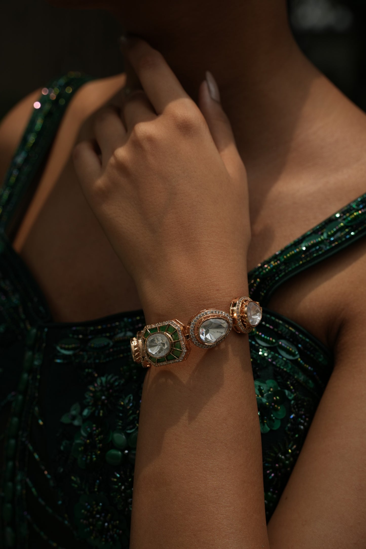 Amarpali royal Polki bracelet with tikda and zircon – Indian handcrafted jewellery