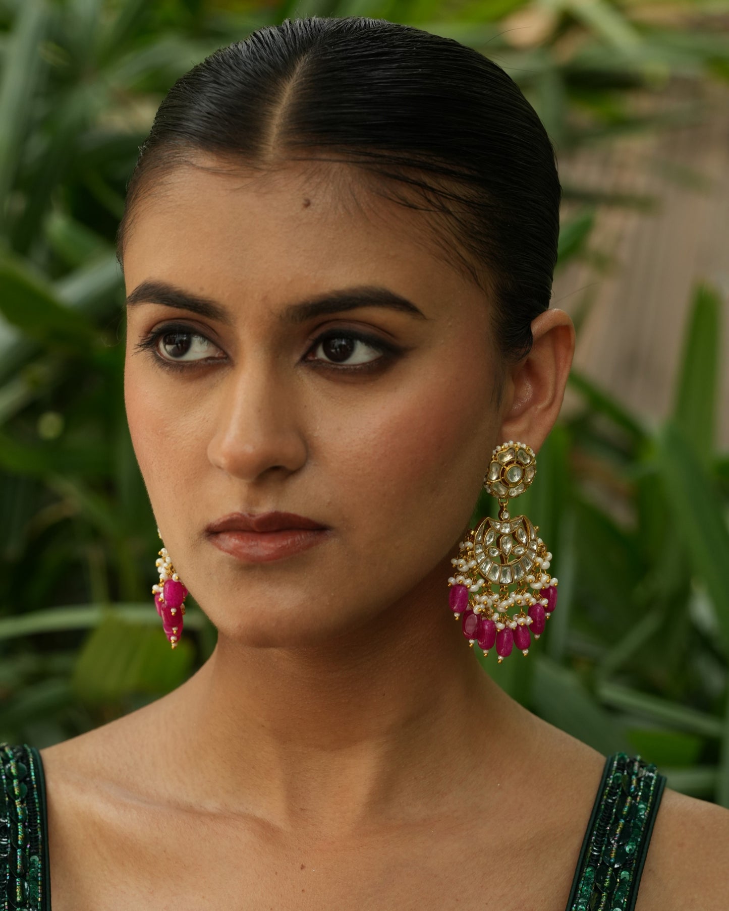 Chandtara ruby gold plated pachi kundan earrings