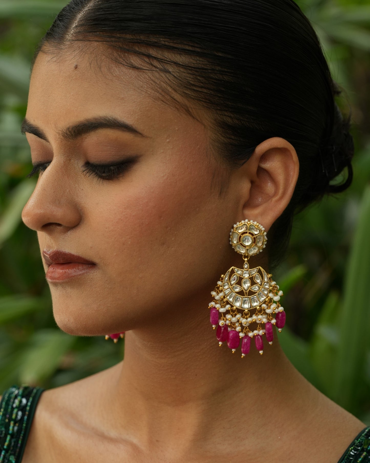 Chandtara ruby gold plated pachi kundan earrings
