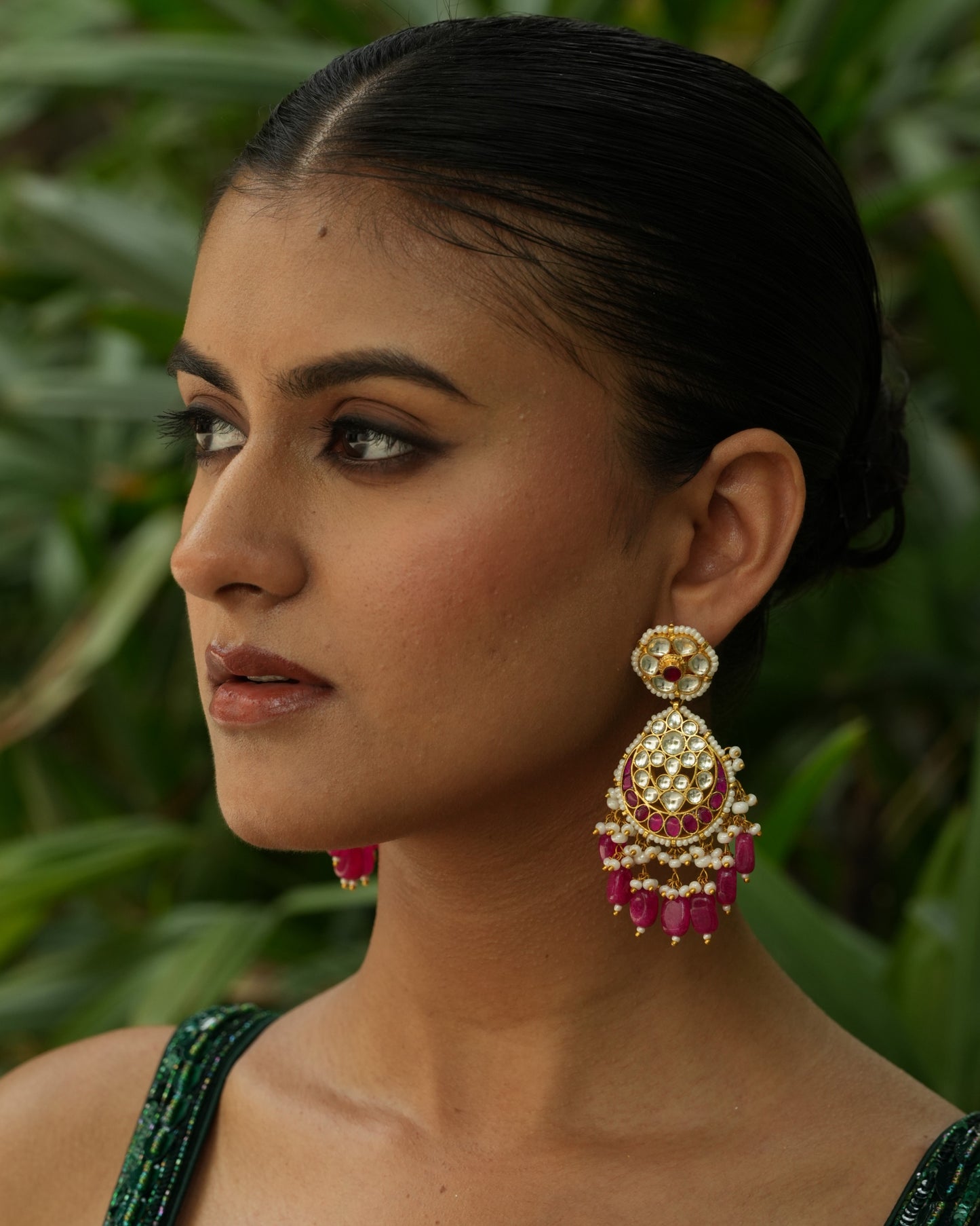 Seera ruby red gold plated pachi kundan earrings