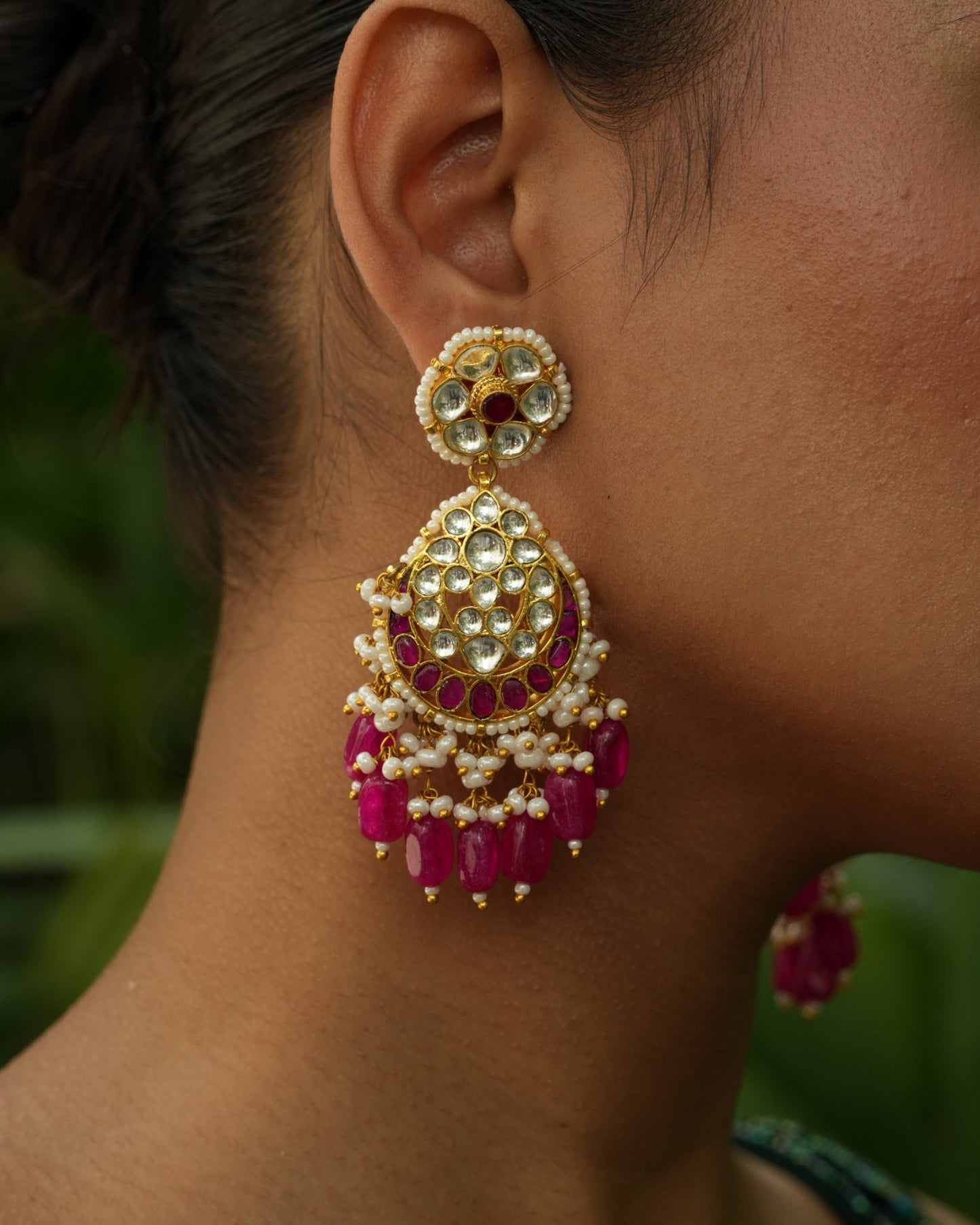 Seera ruby red gold plated pachi kundan earrings