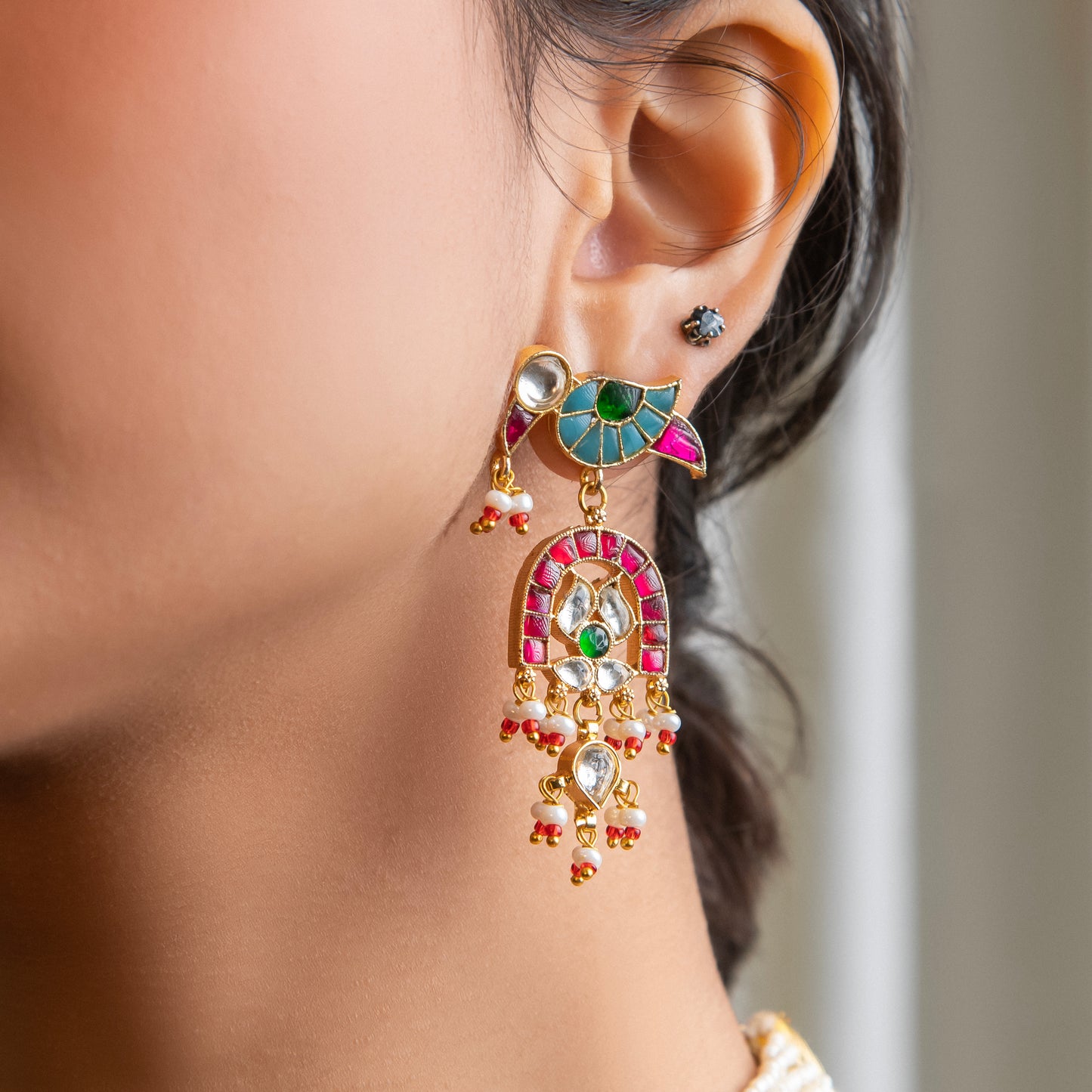 Koyal pachi kundan multicolour earrings
