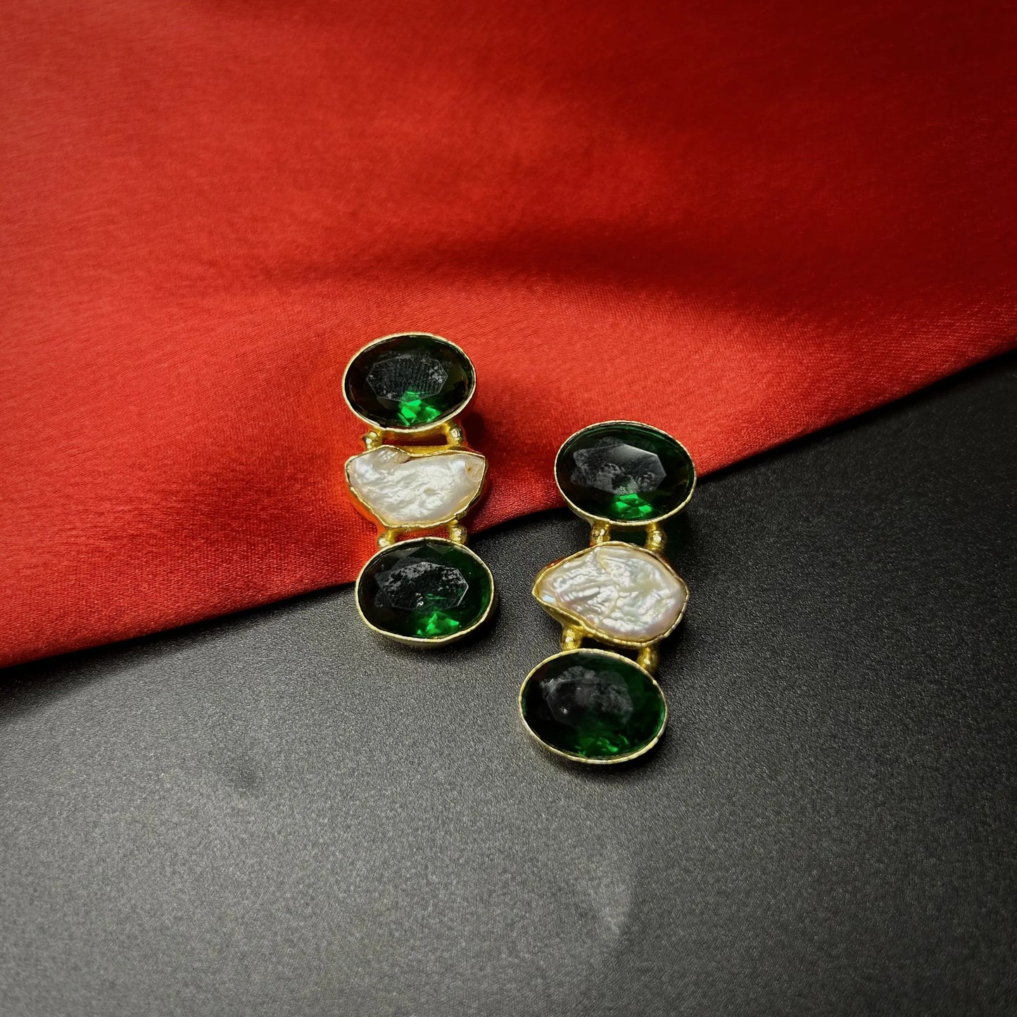 Aarna emerald quartz and mother of pearl earrings