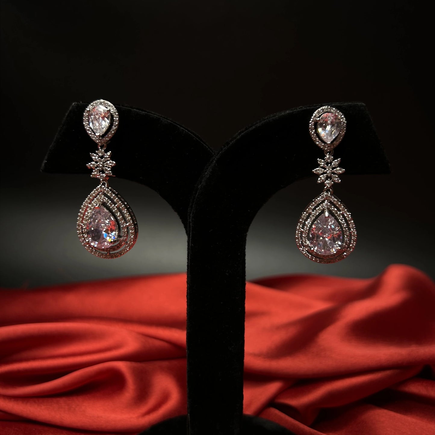 Saanjh Silver Drop American Diamond Earrings with Starling Stone