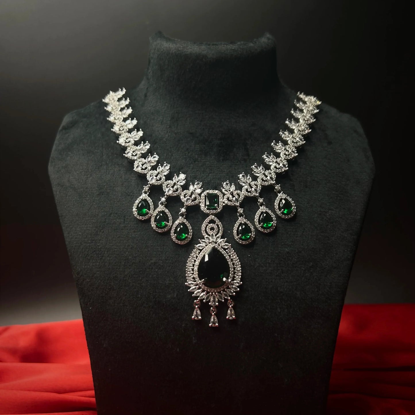 Paakhi Emerald Green American Diamond Necklace Set with Starling Stone