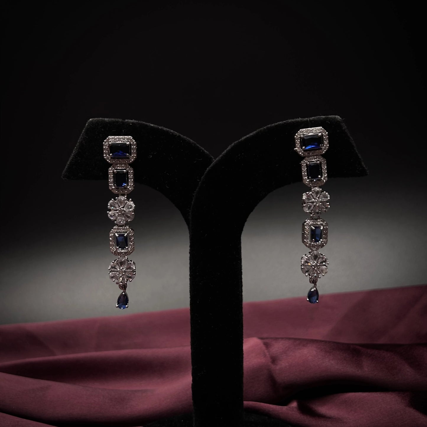 Sahira Sapphire Blue Double Layer American Diamond Necklace Set