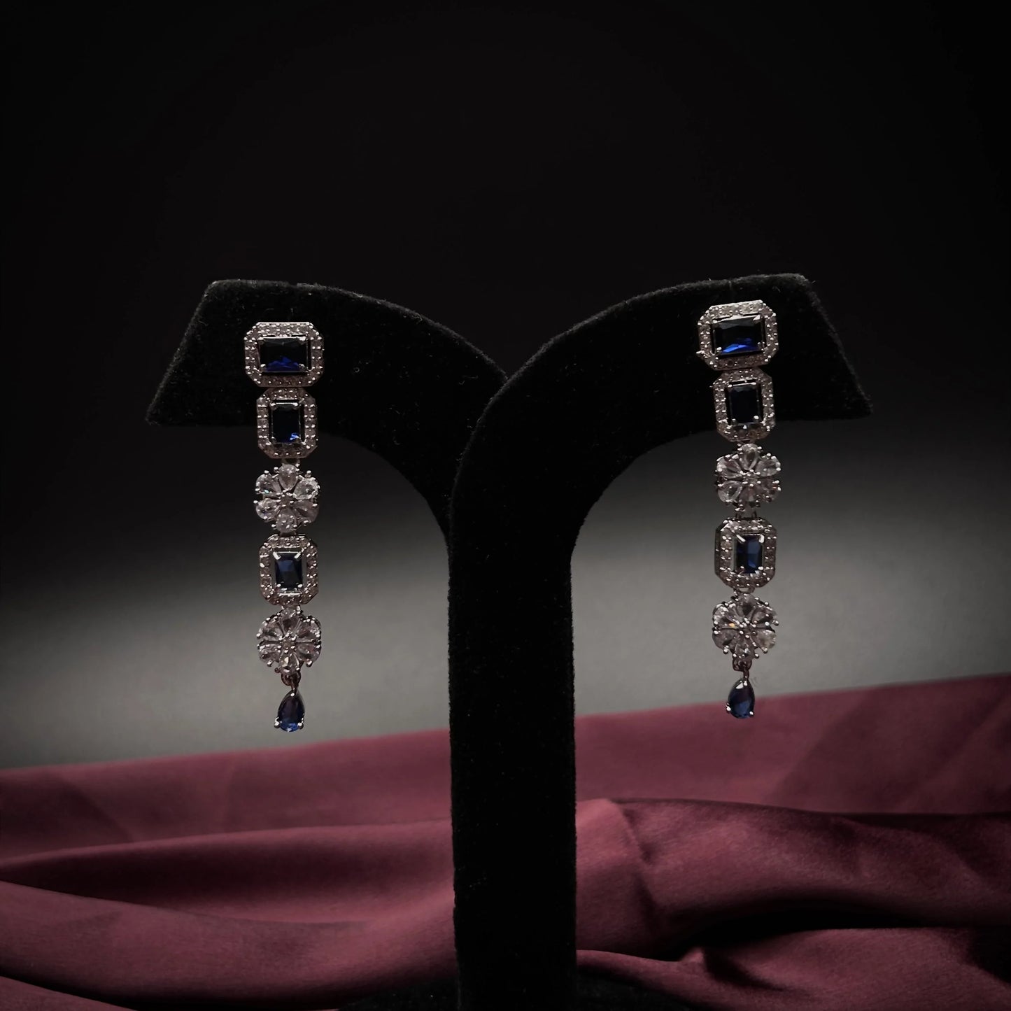 Sahira Sapphire Blue Double Layer American Diamond Necklace Set
