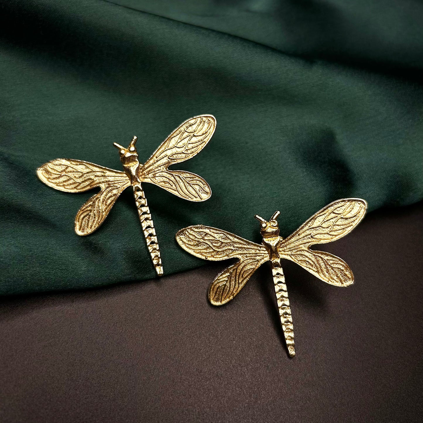 Dragonfly gold brass earrings
