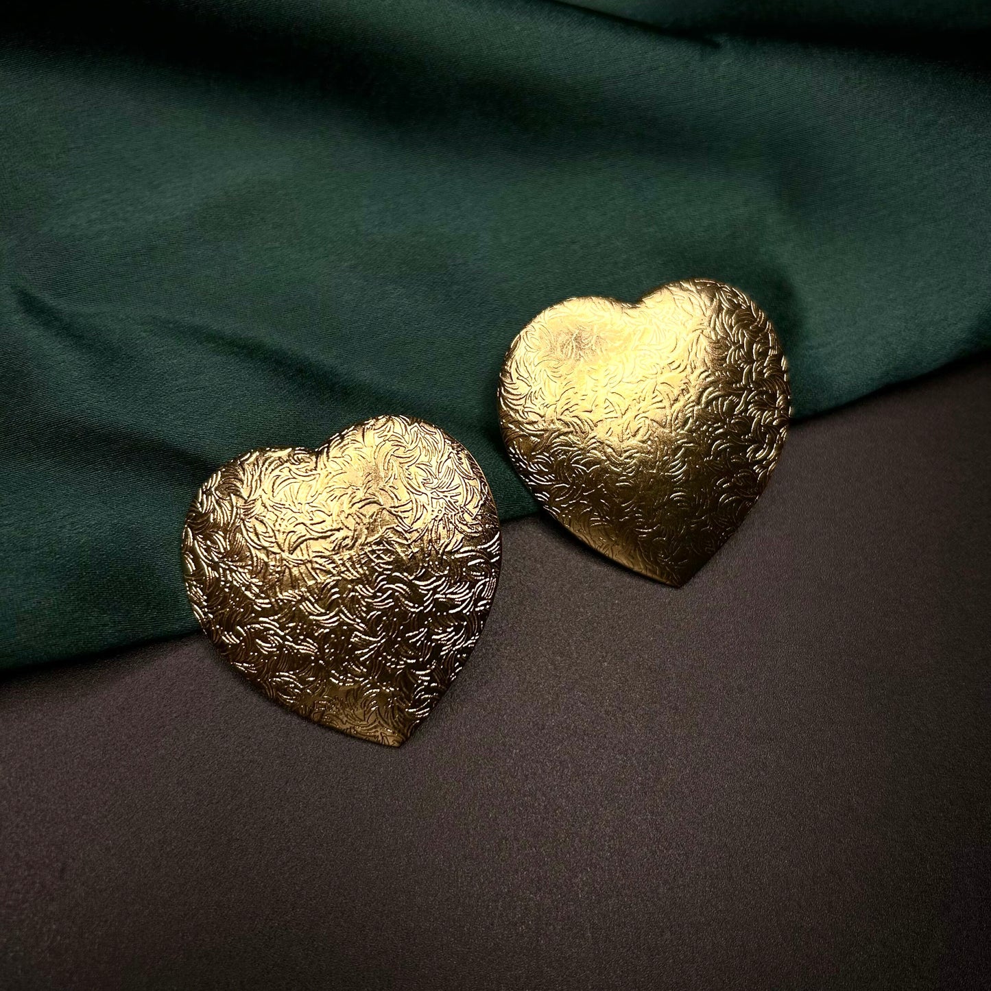 Heart brass hand hammered earrings