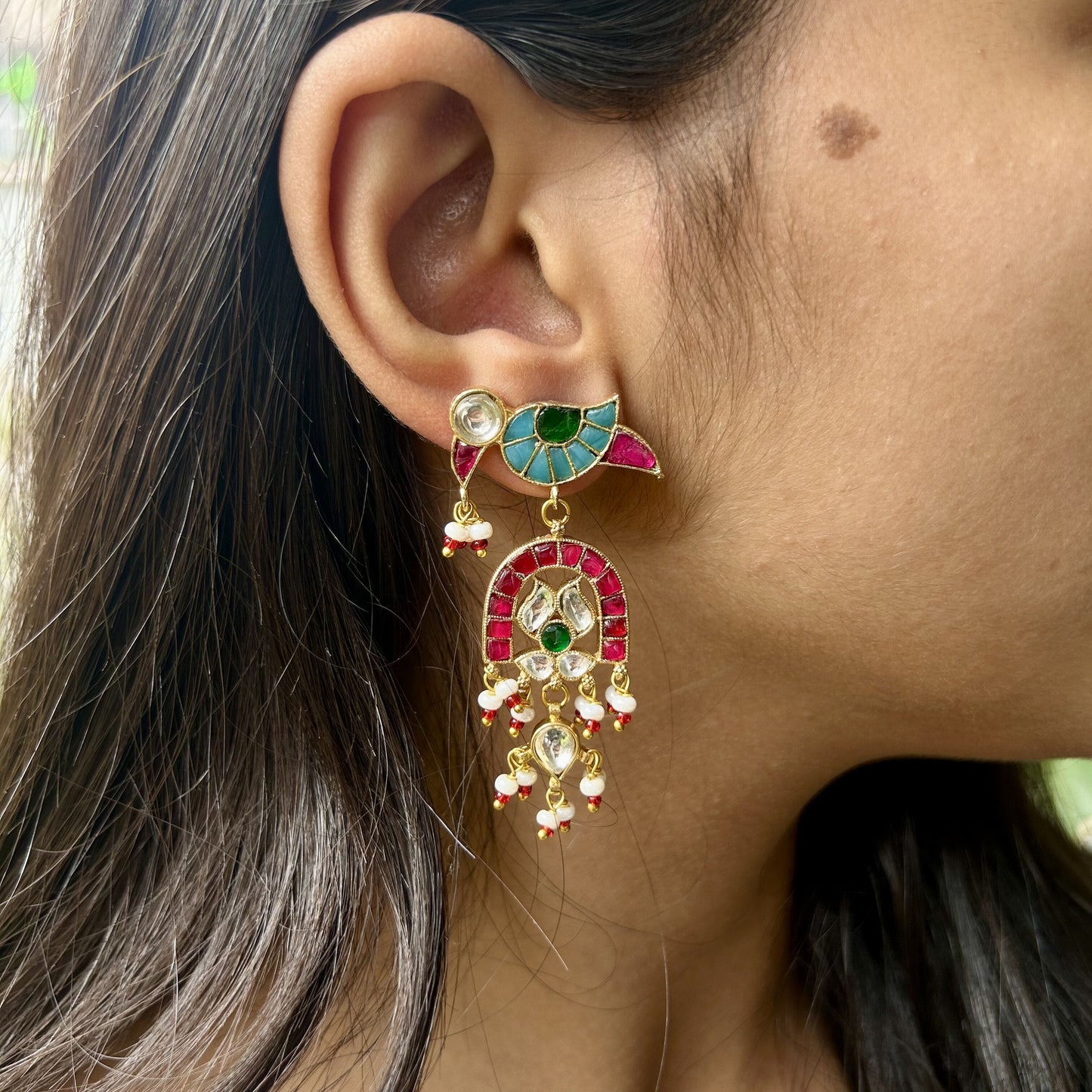 Koyal pachi kundan multicolour earrings