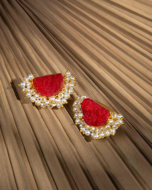 Amaam red druzy quartz studs