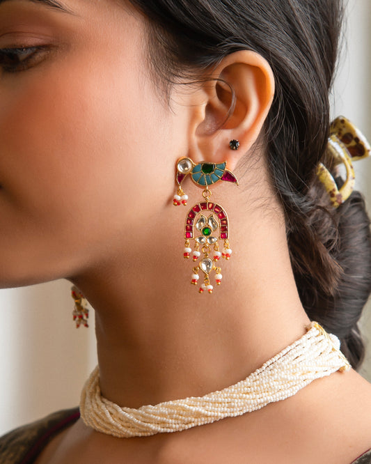 Koyal pachi kundan multicolour earrings