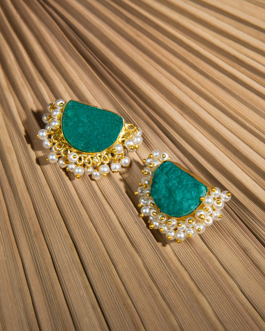 Amaam bottle green druzy quartz studs