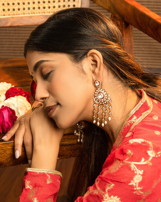 Bougainville white Floral Polki Earrings