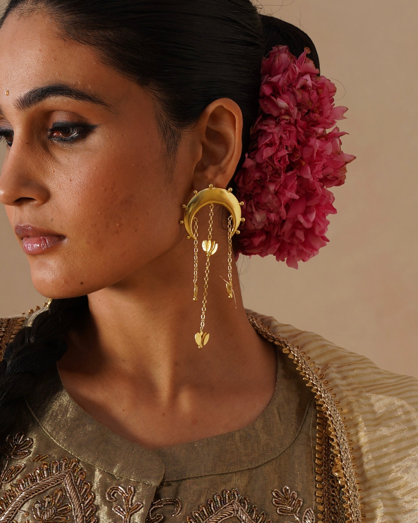 Chaand kamal dangling gold earrings
