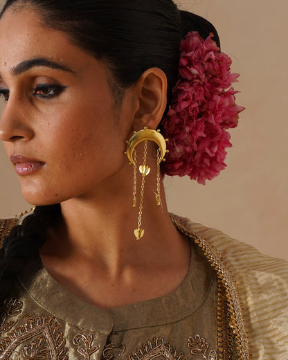 Chaand kamal dangling gold earrings