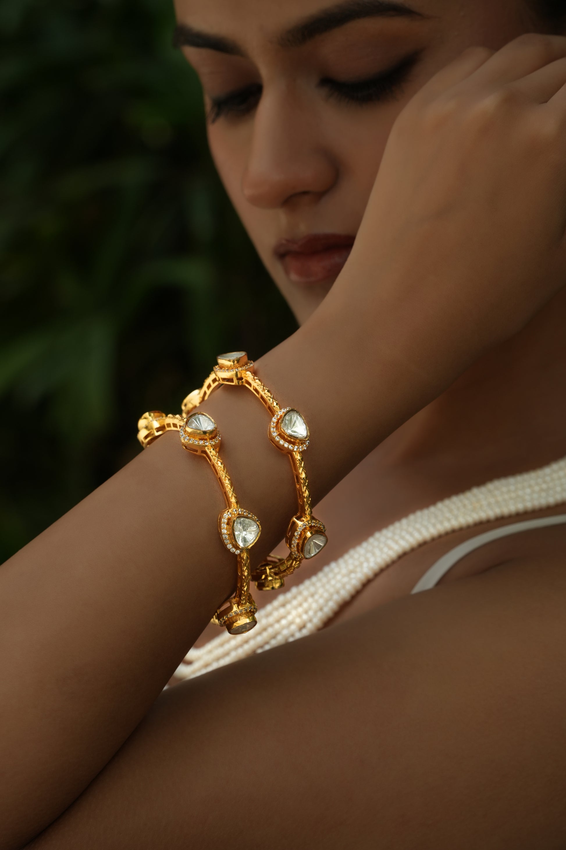 Vasundhra gold Polki bridal bangles with uncut stones – handcrafted Indian jewellery
