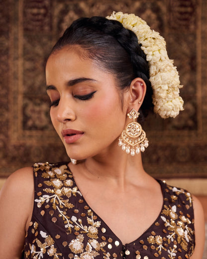 Rohini gold Polki earrings with moon-inspired handmade detailing