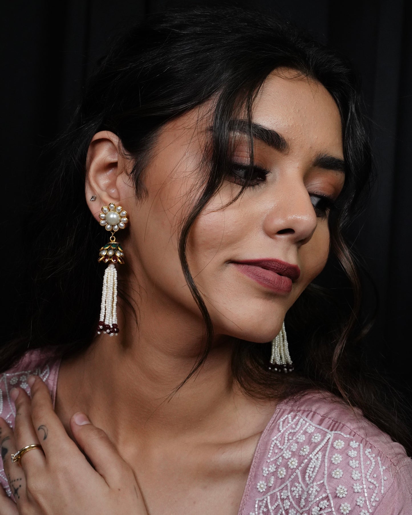 Malasa red onyx pearl drop earrings