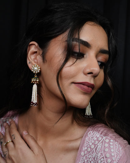 Malasa red onyx pearl drop earrings