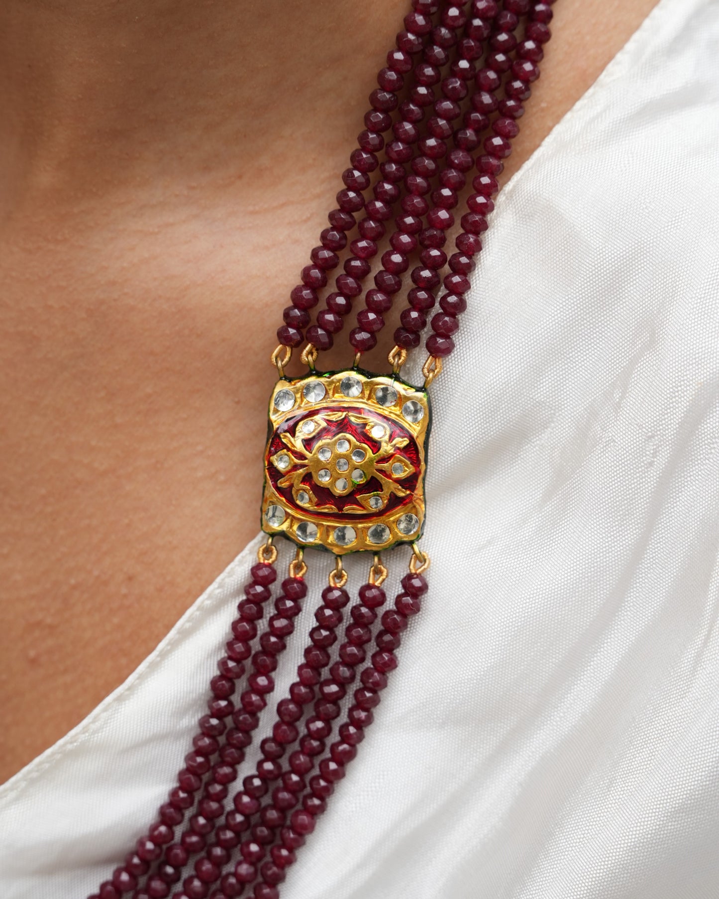 Kumudini Ruby Onyx Pearl Meenakari Kundan Necklace