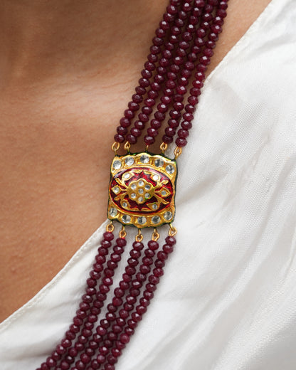Kumudini Ruby Onyx Pearl Meenakari Kundan Necklace