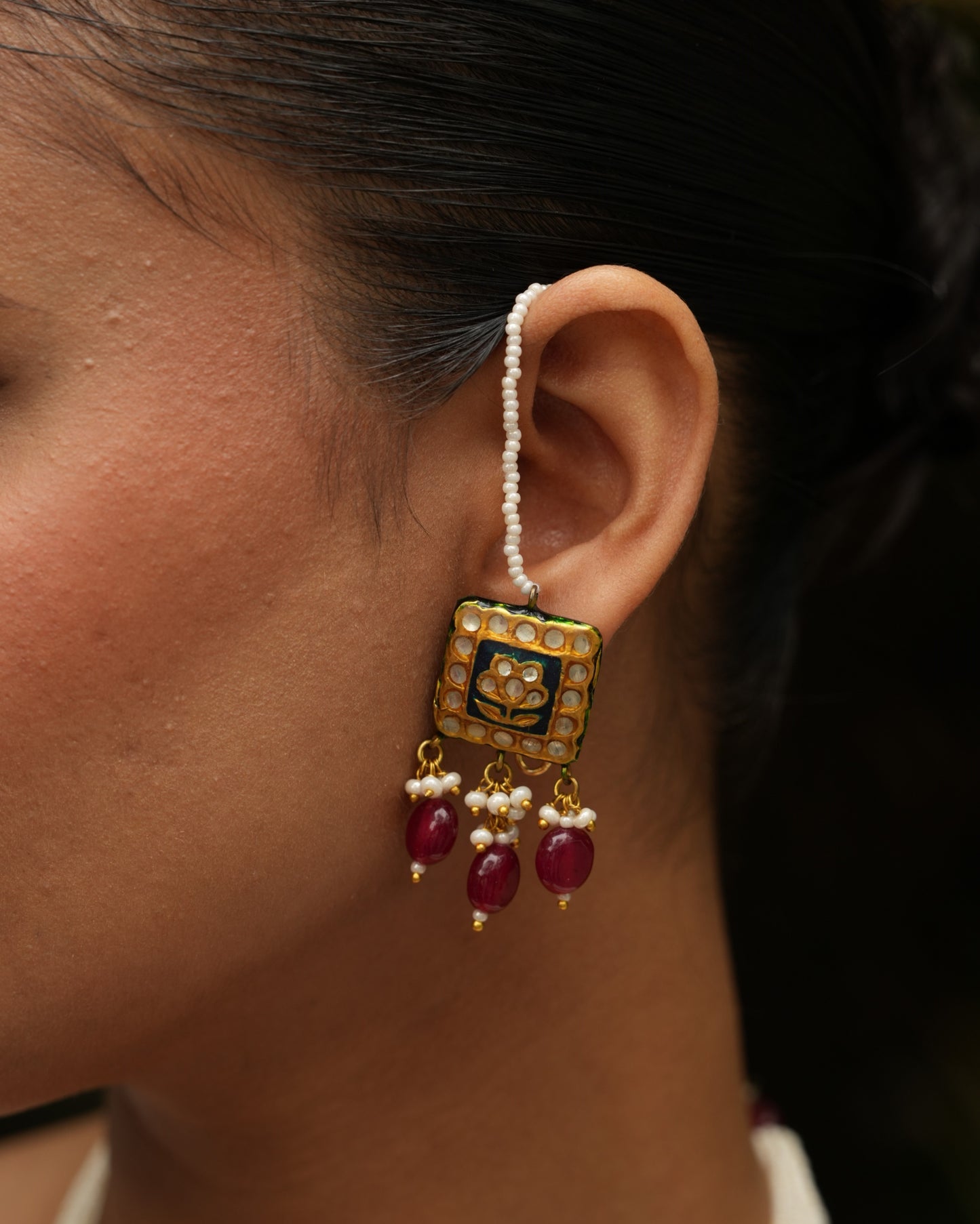 Indri deep blue meenakari necklace set