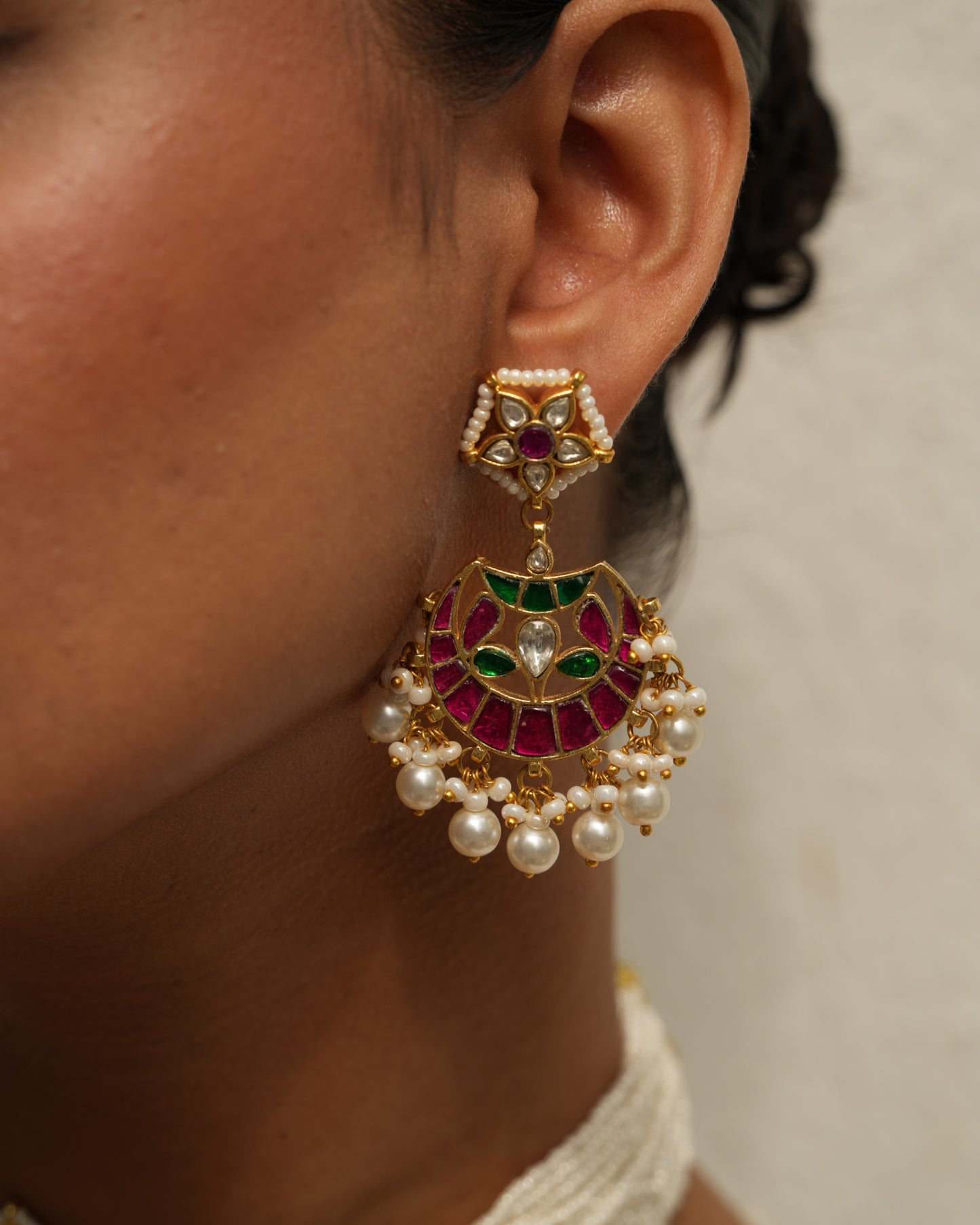 Ahilya Pink Green Bird Kundan Choker Set