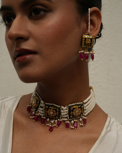 Rajwada black meenakari choker set