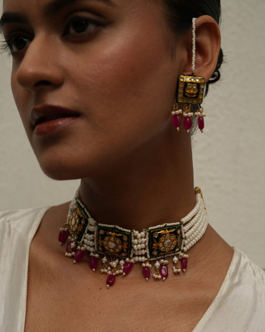 Rajwada black meenakari choker set