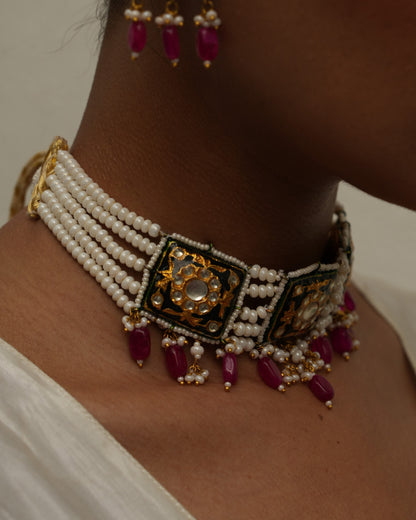 Rajwada black meenakari choker set