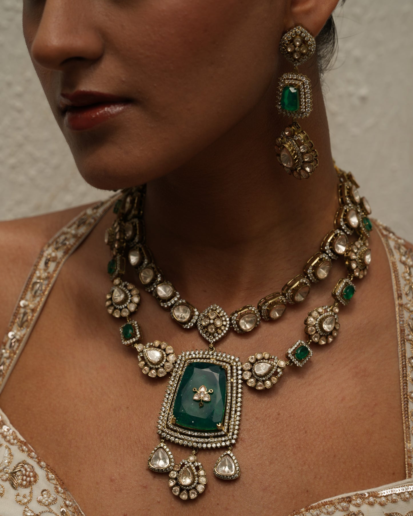 Padmavati Emerald Layered Polki Necklace