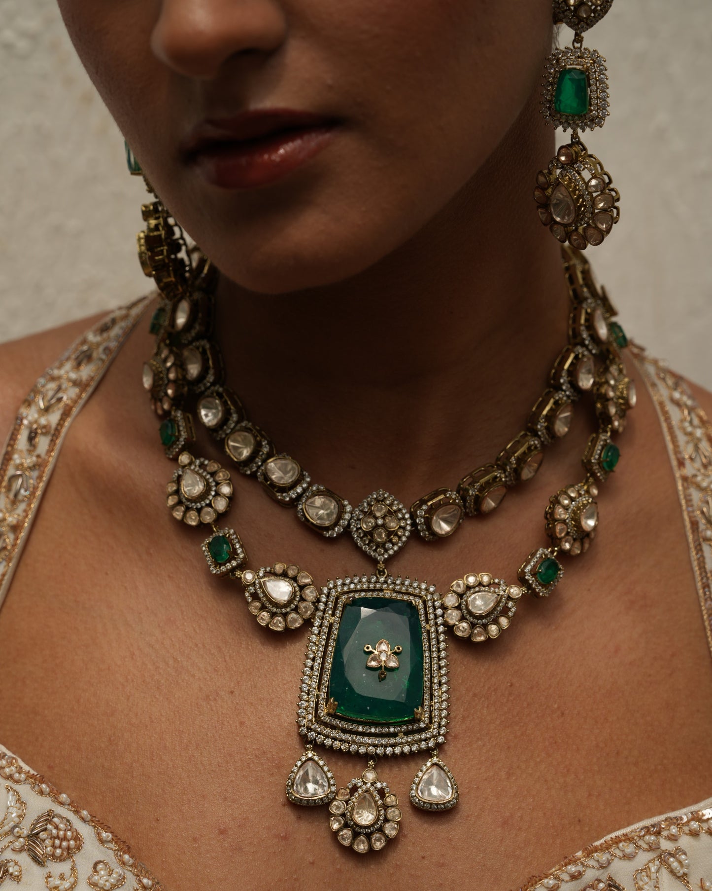 Padmavati Emerald Layered Polki Necklace