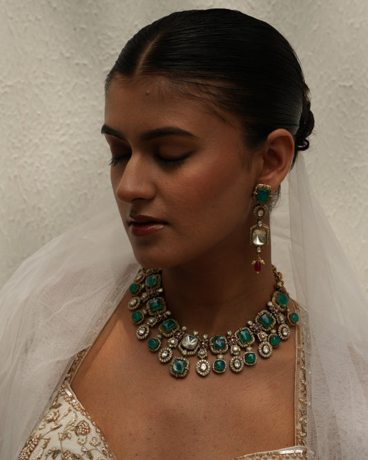 Kumudini Emerald Polki Necklace