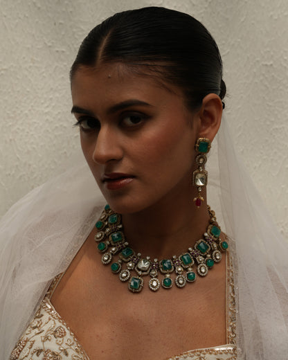 Kumudini Emerald Polki Necklace