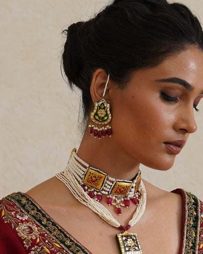 Dhaal emerald meenakari jadau earrings