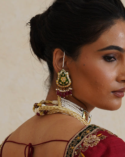 Dhaal emerald meenakari jadau earrings