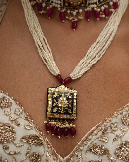 Indri deep blue meenakari necklace set