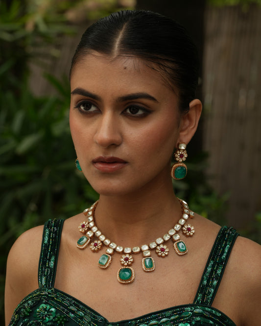 Indumati Emerald Polki Rani Haar Necklace