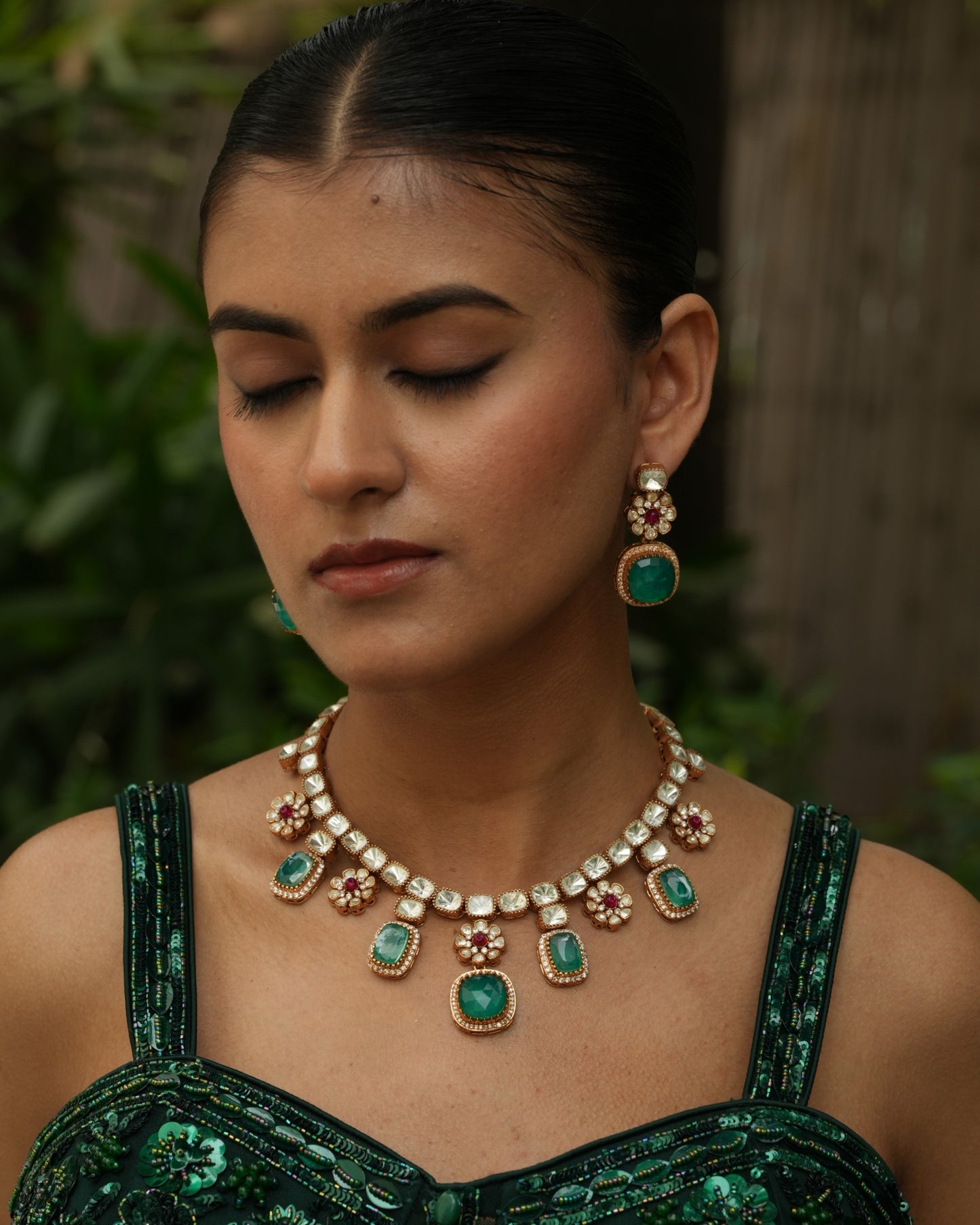 Indumati Emerald Polki Rani Haar Necklace