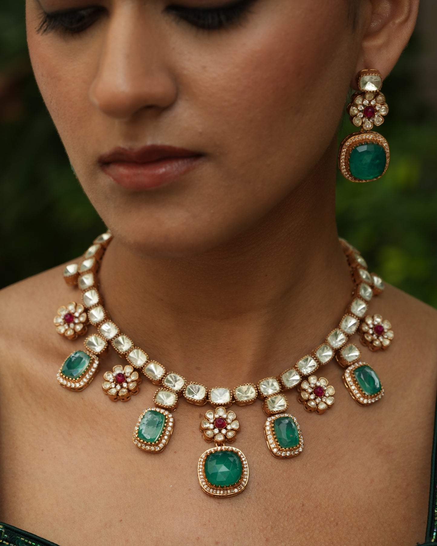 Indumati Emerald Polki Rani Haar Necklace