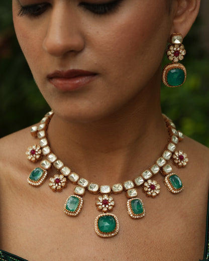 Indumati Emerald Polki Rani Haar Necklace