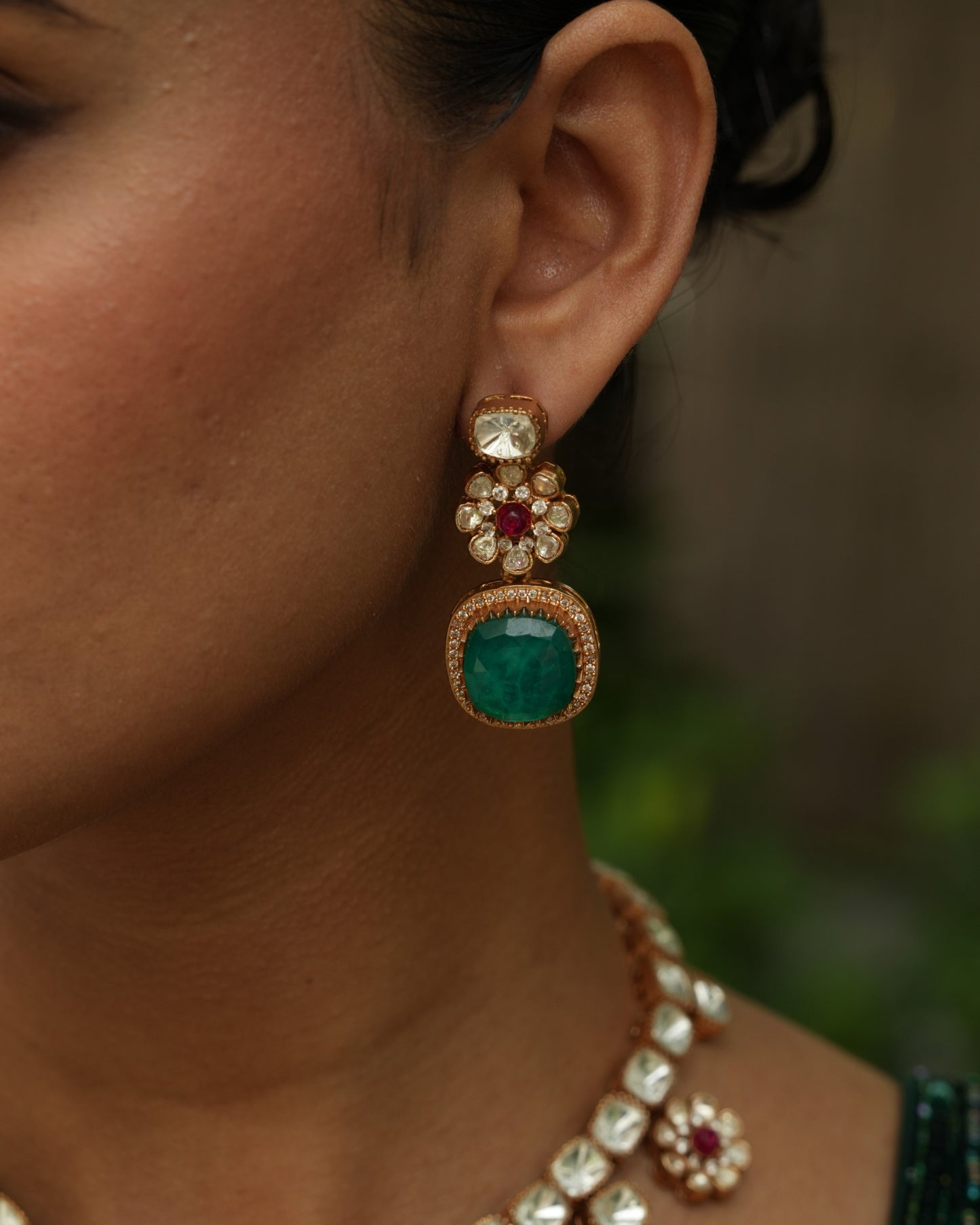 Indumati Emerald Polki Rani Haar Necklace