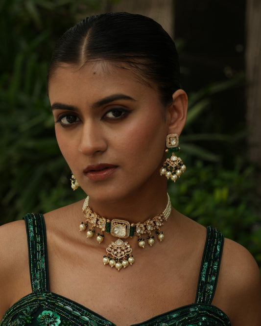 Tarangini Emerald Polki Choker Necklace