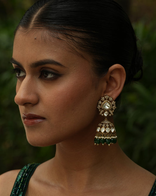 Ambika Emerald Stones Victorian Jhumka
